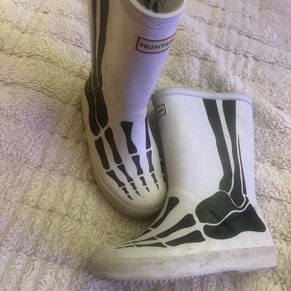 Hunter Kids Skeleton Print Rain Boots - White and Black